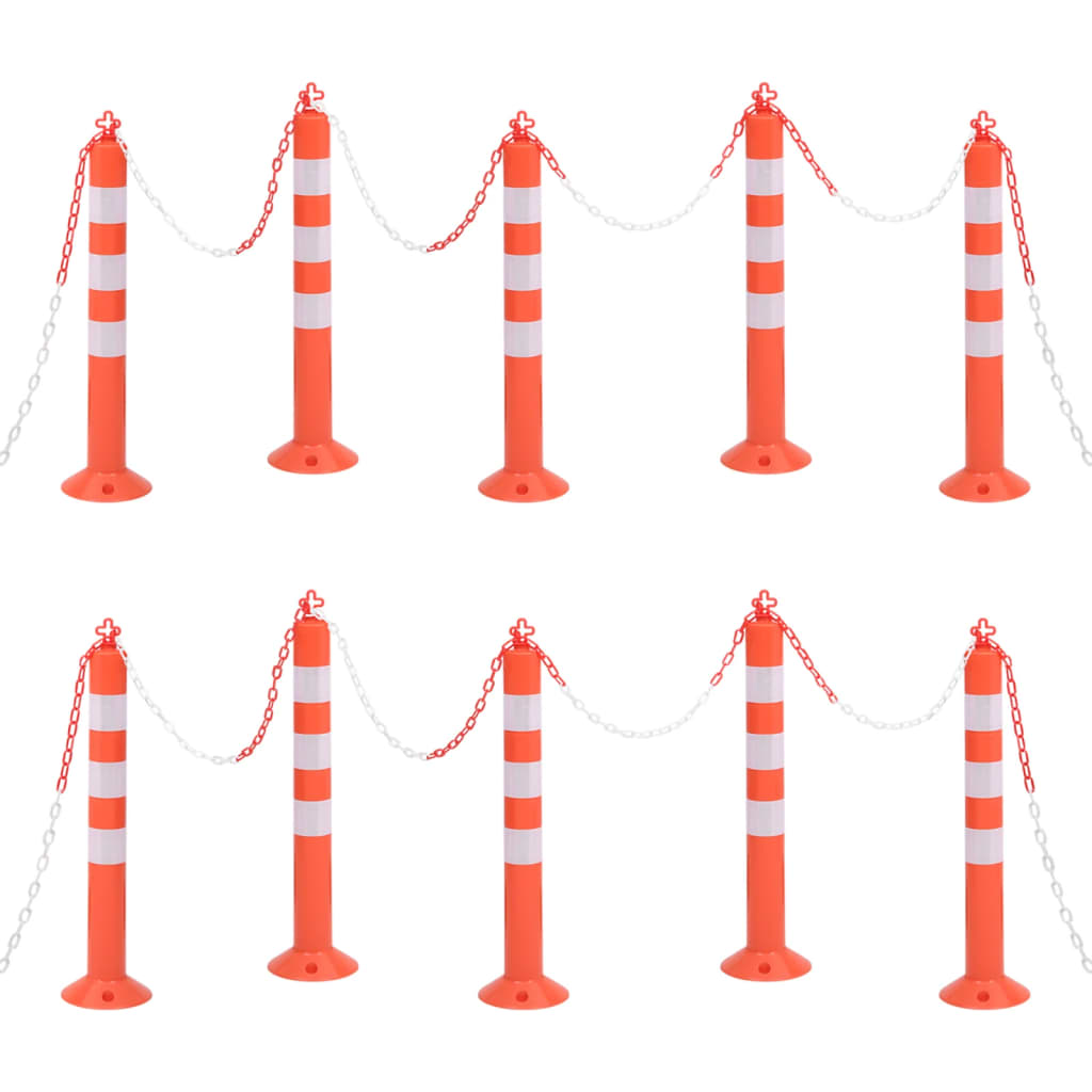 vidaXL Traffic Control Bollards 10 pcs with Chain 75 cm PE