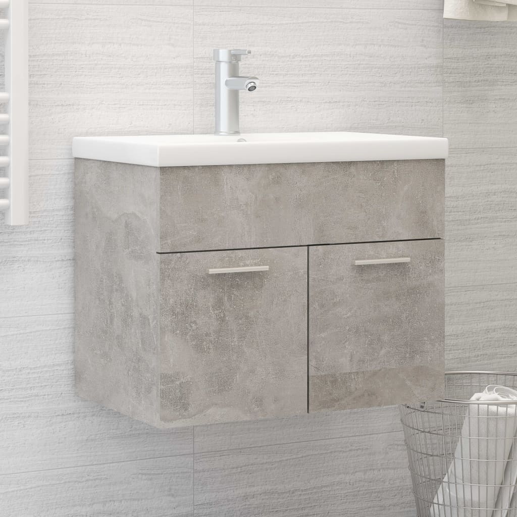 vidaXL Sink Cabinet with Built-in Basin Concrete Grey Engineered Wood