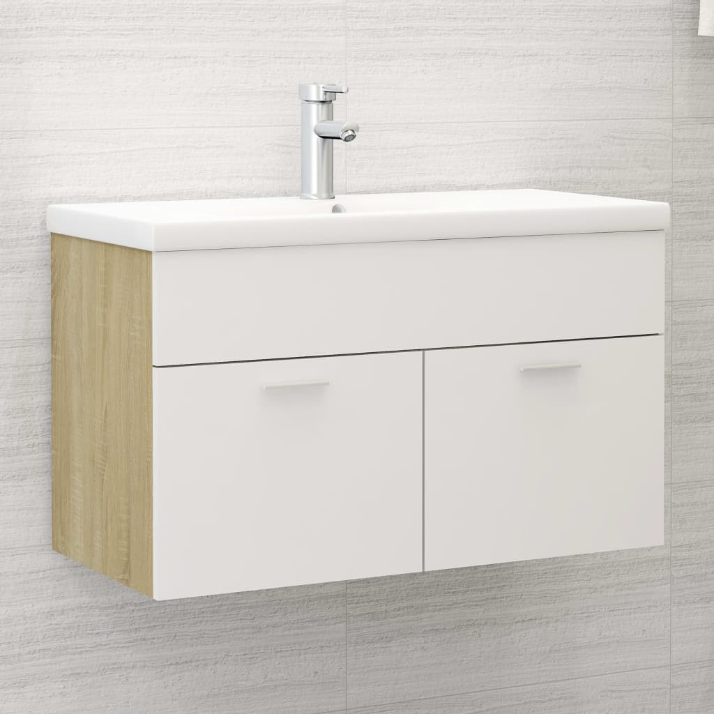 vidaXL Sink Cabinet with Built-in Basin White and Sonoma Oak Engineered Wood
