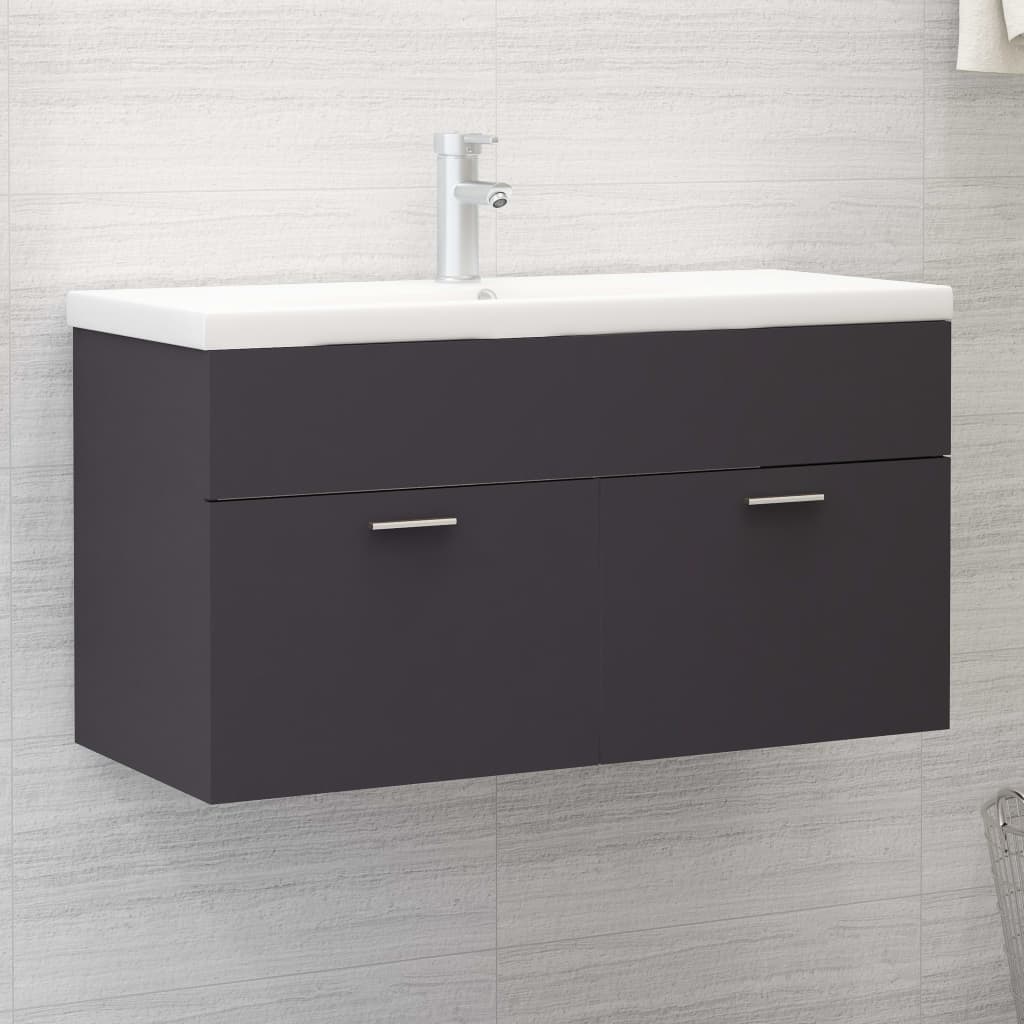 vidaXL Sink Cabinet with Built-in Basin Grey Engineered Wood