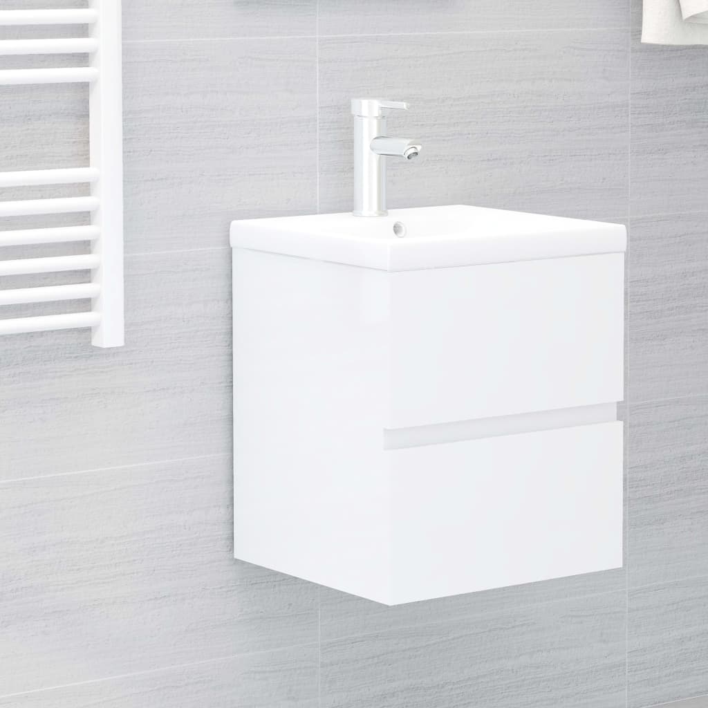 vidaXL Sink Cabinet with Built-in Basin High Gloss White Engineered Wood