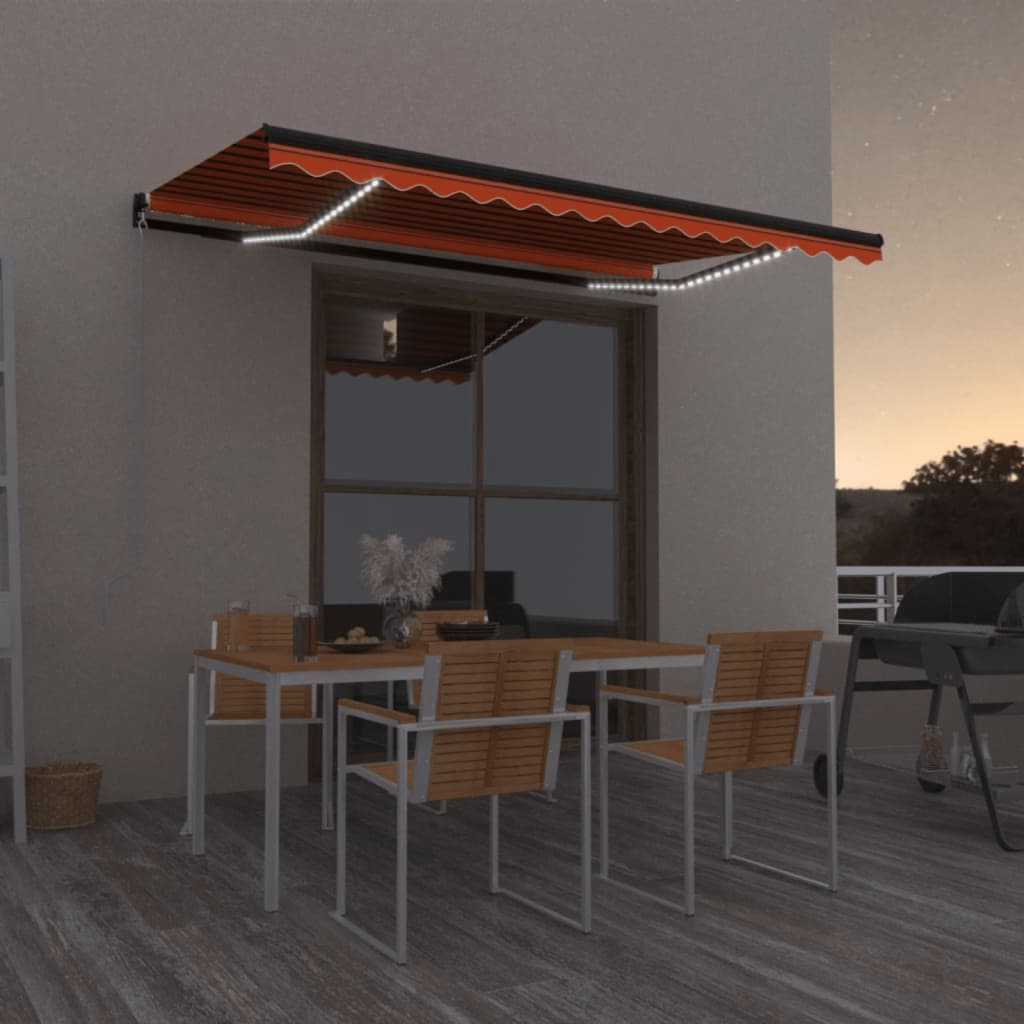vidaXL Manual Retractable Awning with LED 450x350 cm Orange and Brown