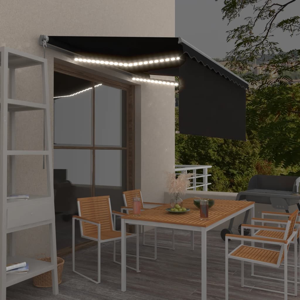 vidaXL Manual Retractable Awning with Blind&LED 3x2.5m Anthracite