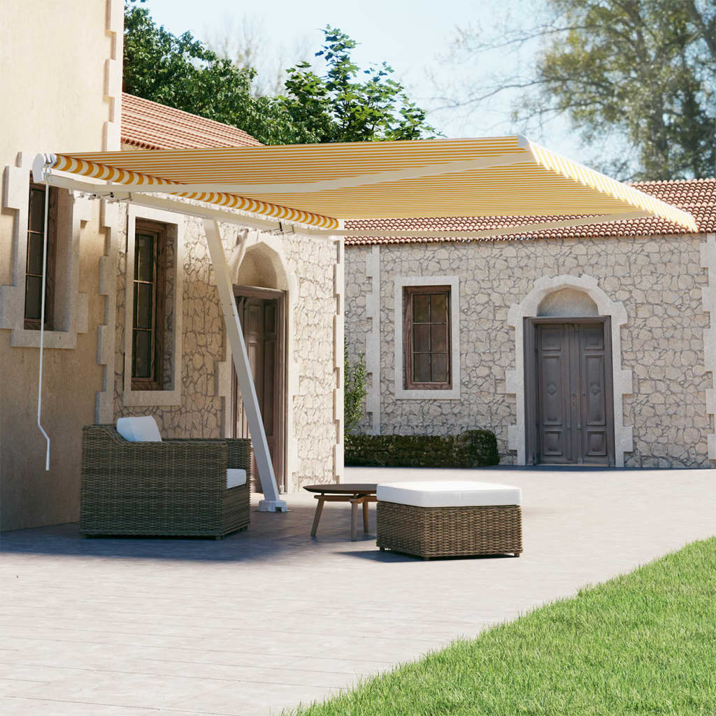 vidaXL Freestanding Manual Retractable Awning 450x300 cm Yellow/White