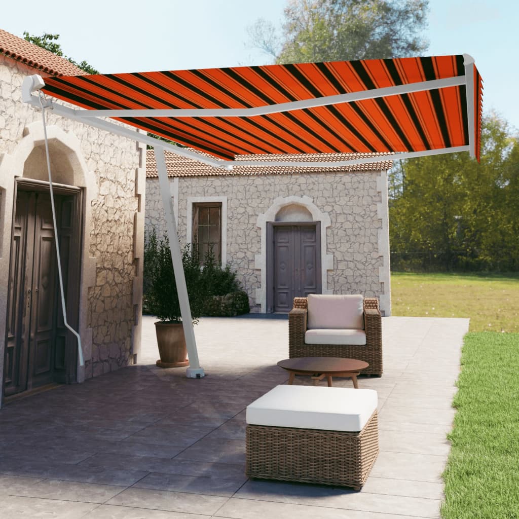 vidaXL Freestanding Manual Retractable Awning 500x350 cm Orange/Brown