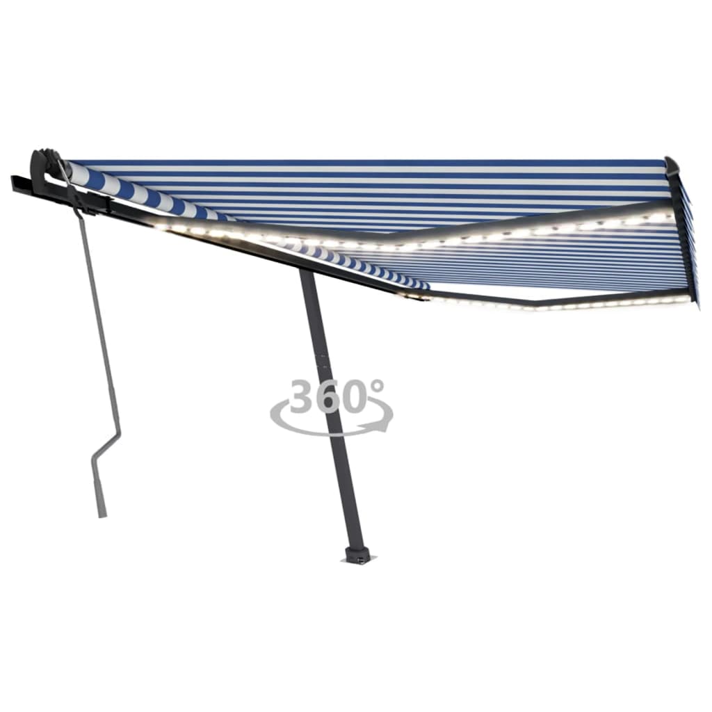 vidaXL Manual Retractable Awning with LED 400x350 cm Blue and White