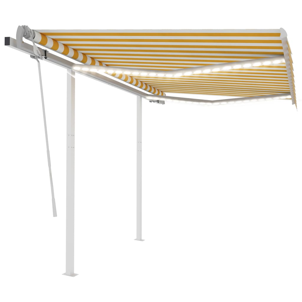 vidaXL Manual Retractable Awning with LED 3x2.5 m Yellow and White