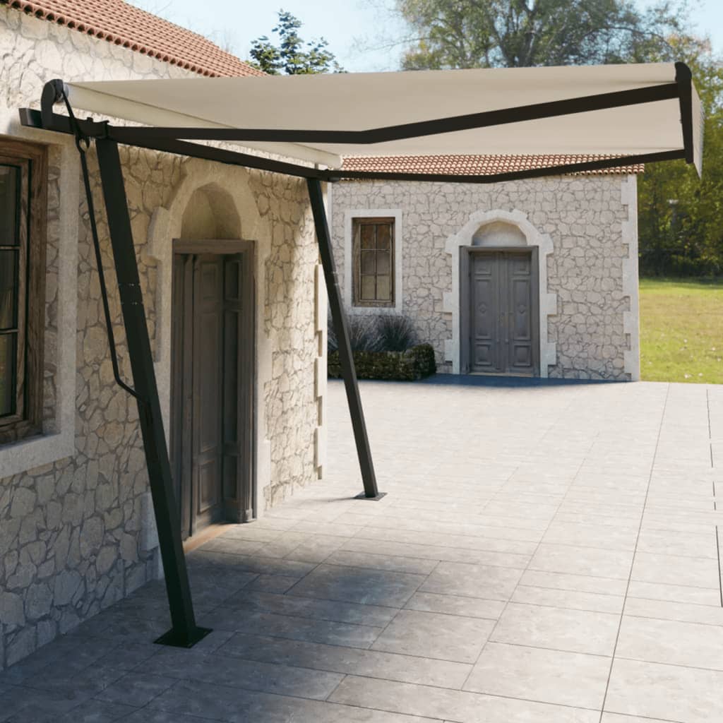 vidaXL Manual Retractable Awning with Posts 4x3 m Cream