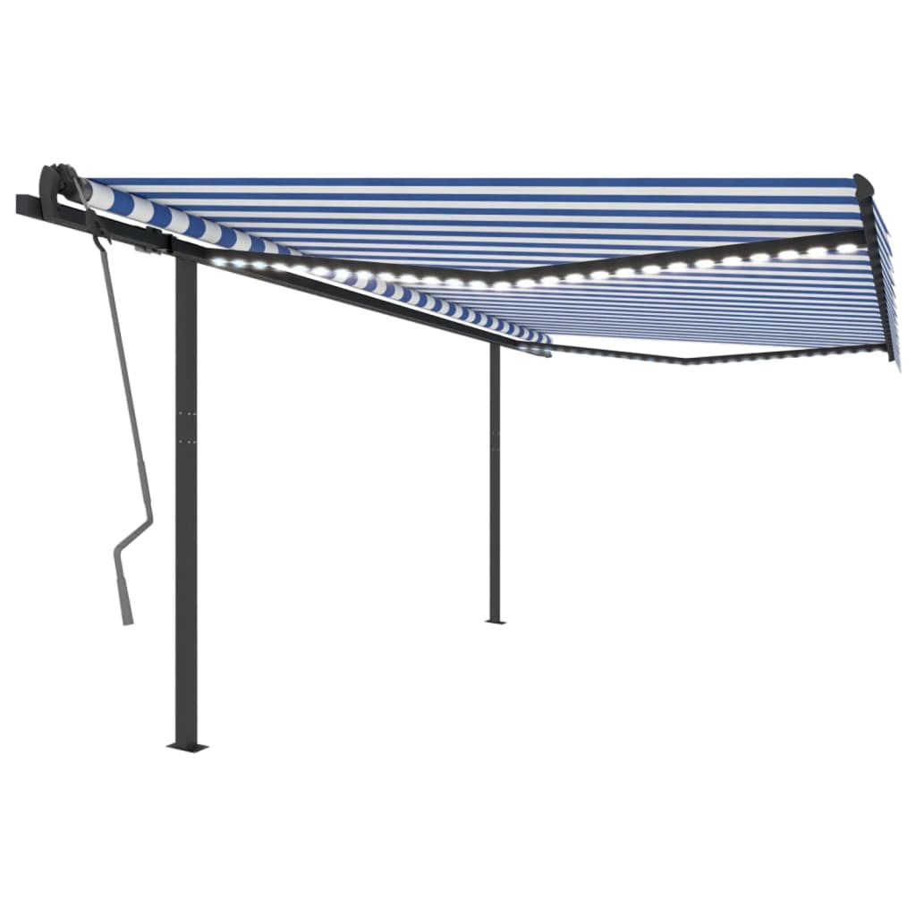vidaXL Manual Retractable Awning with LED 4x3.5 m Blue and White