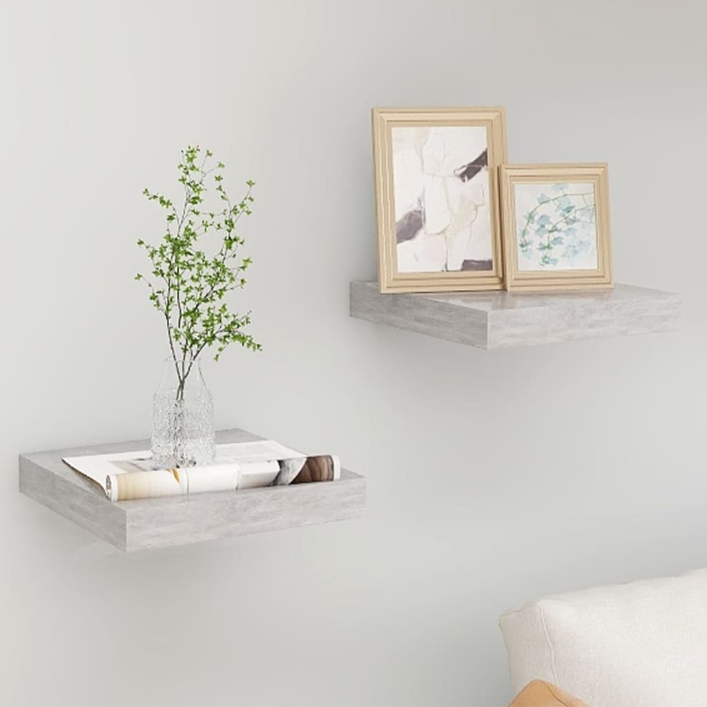 vidaXL Floating Wall Shelves 2 pcs Concrete Grey 23x23.5x3.8 cm MDF