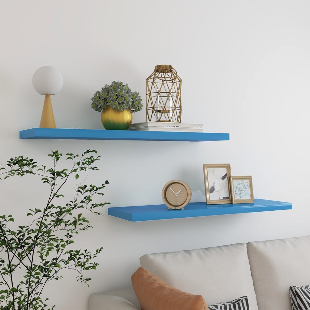 vidaXL Floating Wall Shelves 2 pcs Blue 90x23.5x3.8 cm MDF