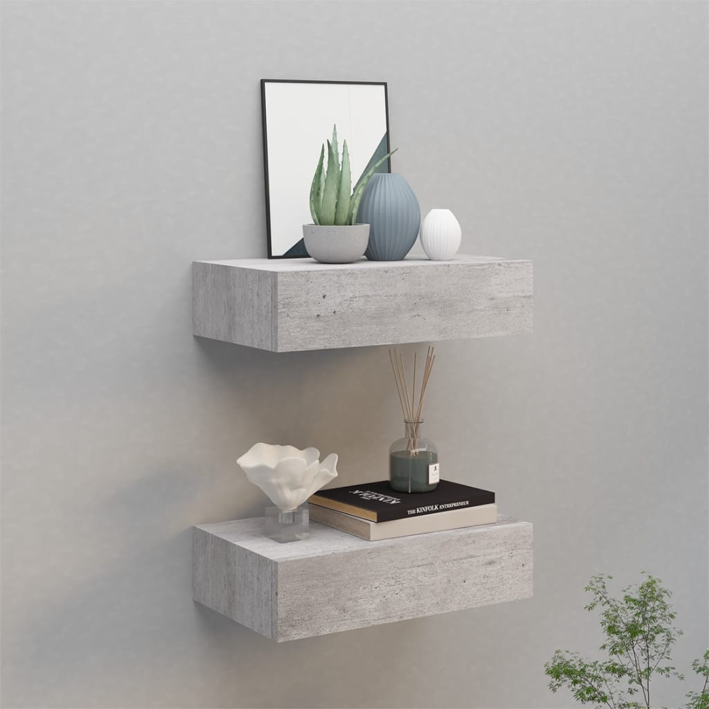 vidaXL Wall Drawer Shelves 2 pcs Concrete Grey 40x23.5x10cm MDF