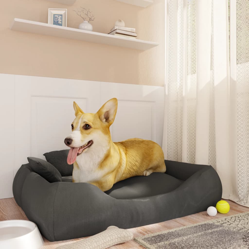 vidaXL Dog Cushion with Pillows Dark Grey 75x58x18 cm Oxford Fabric