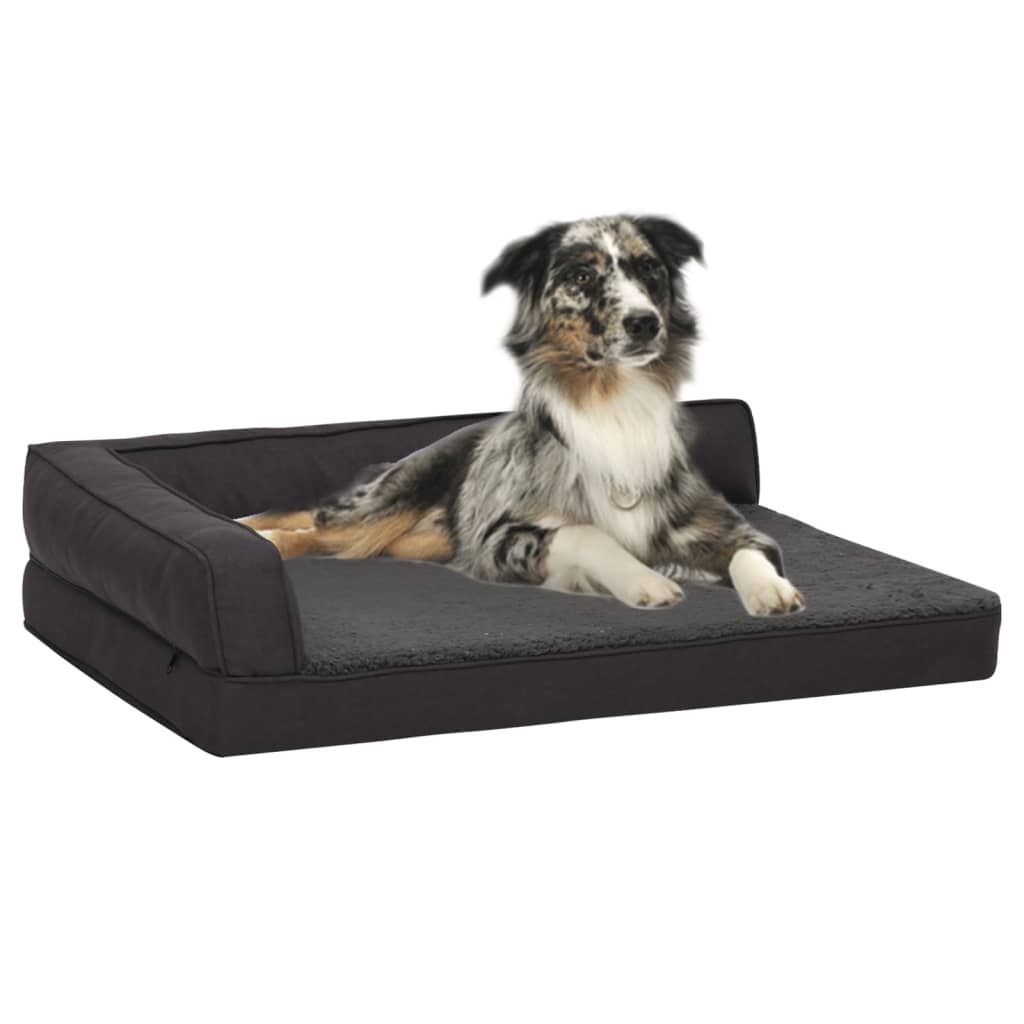 vidaXL Ergonomic Dog Bed Mattress 60x42 cm Linen Look Fleece Black