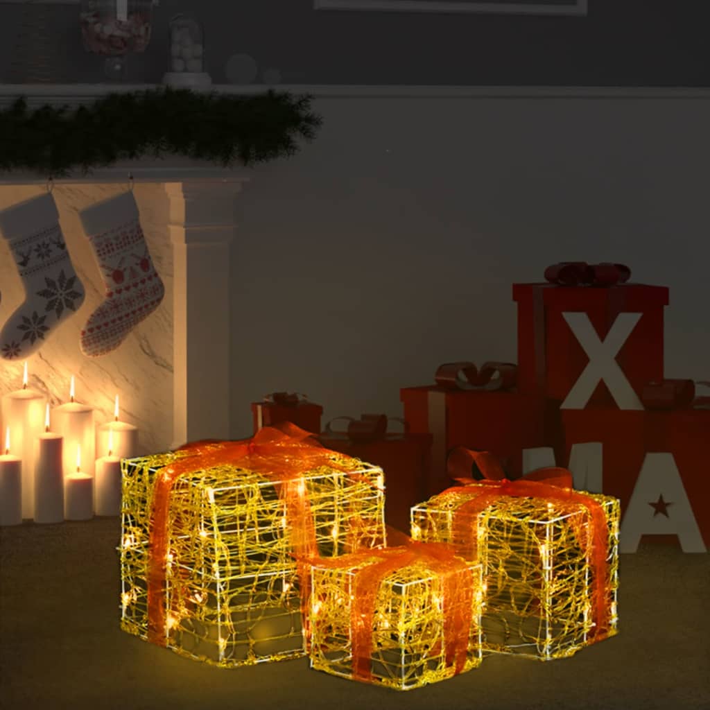 vidaXL Decorative Acrylic Christmas Gift Boxes 3 pcs Warm White