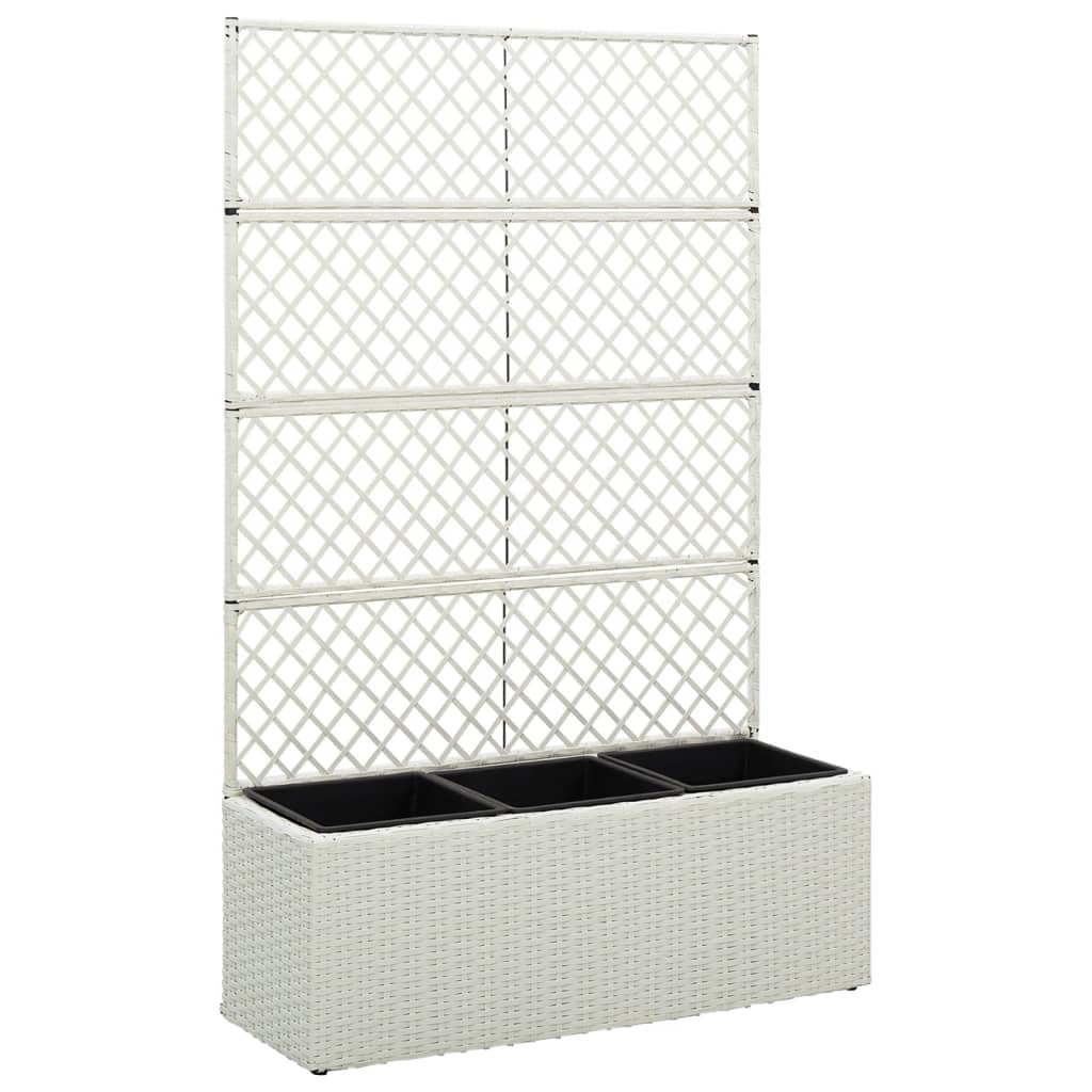 vidaXL Trellis Raised Bed with 3 Pots 83x30x130 cm Poly Rattan White