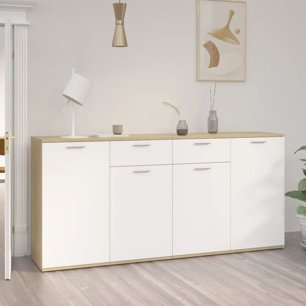 vidaXL Sideboard White and Sonoma Oak 160x36x75 cm Engineered Wood