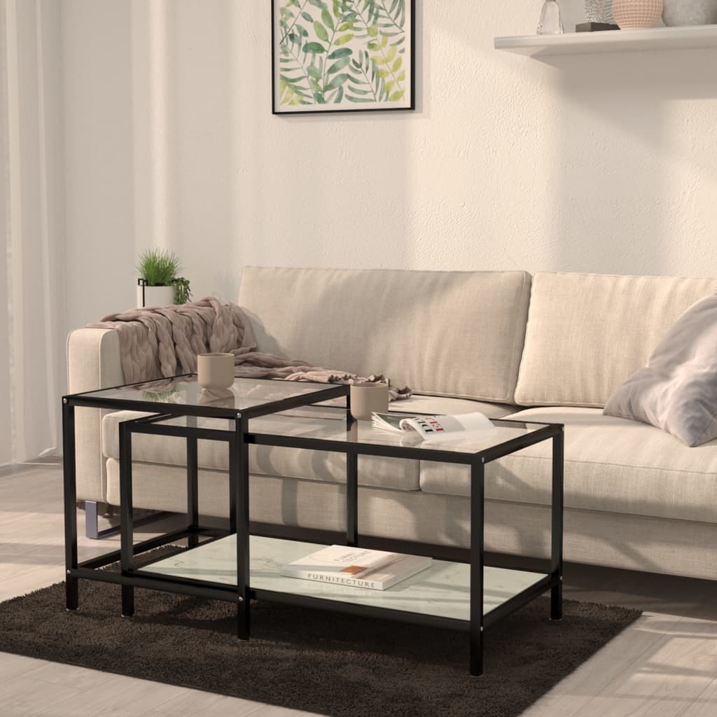 vidaXL Tea Tables 2 pcs Tempered Glass White