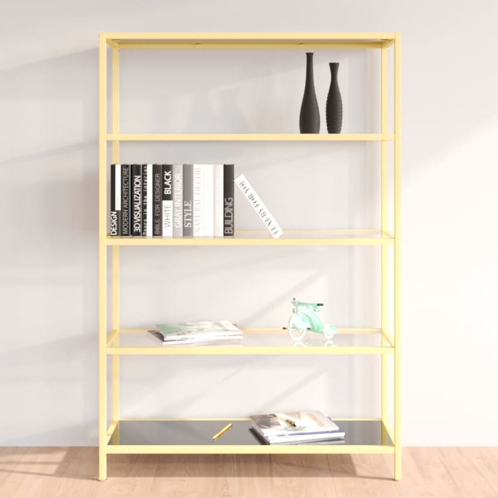 vidaXL Shelf Gold and Black Tempered Glass