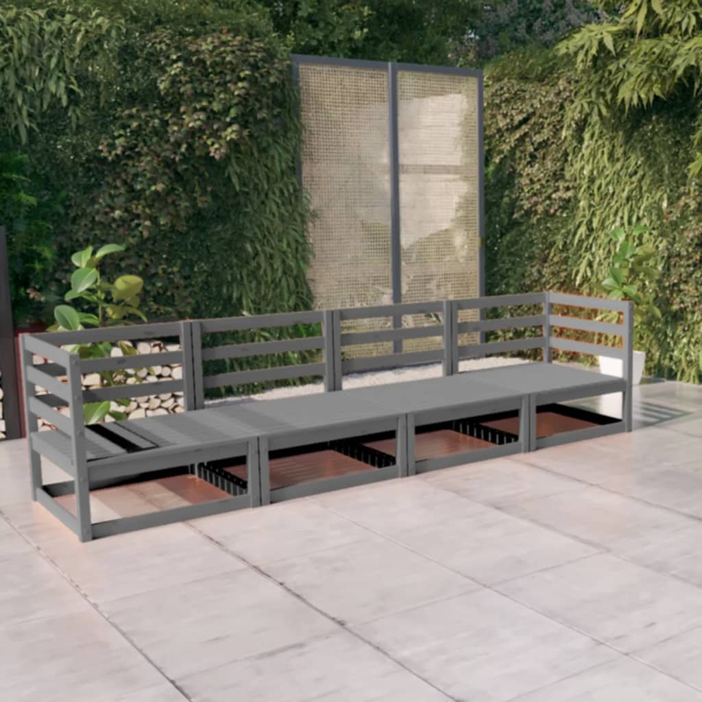 vidaXL Garden 4-Seater Sofa Grey Solid Pinewood