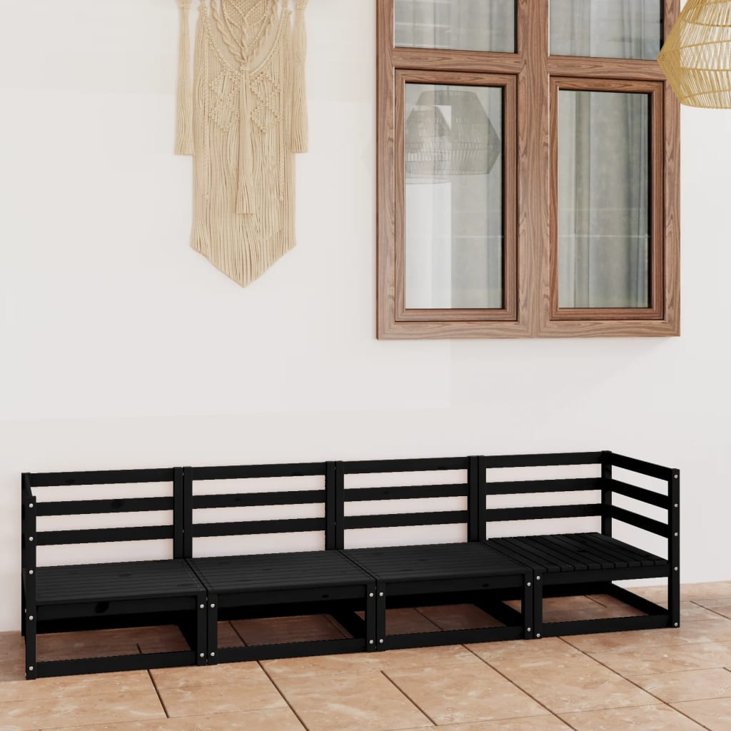 vidaXL Garden 4-Seater Sofa Black Solid Pinewood