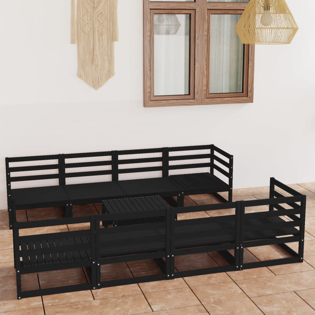 vidaXL 9 Piece Garden Lounge Set Black Solid Pinewood