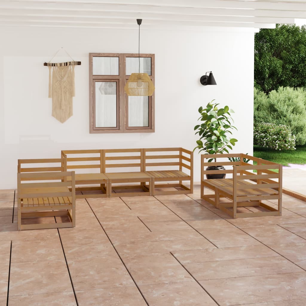 vidaXL 7 Piece Garden Lounge Set Honey Brown Solid Pinewood