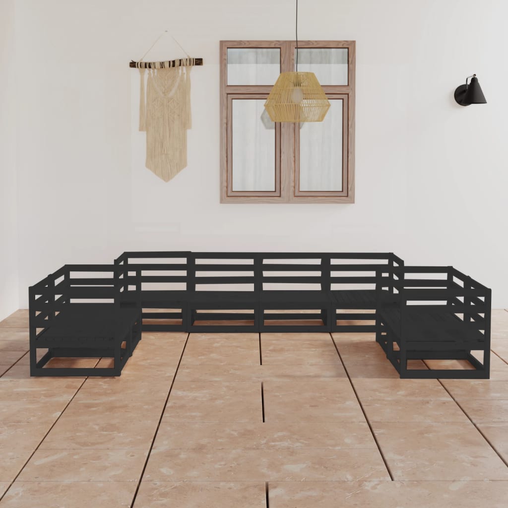 vidaXL 8 Piece Garden Lounge Set Black Solid Pinewood