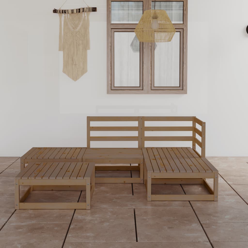 vidaXL 5 Piece Garden Lounge Set Honey Brown Solid Pinewood
