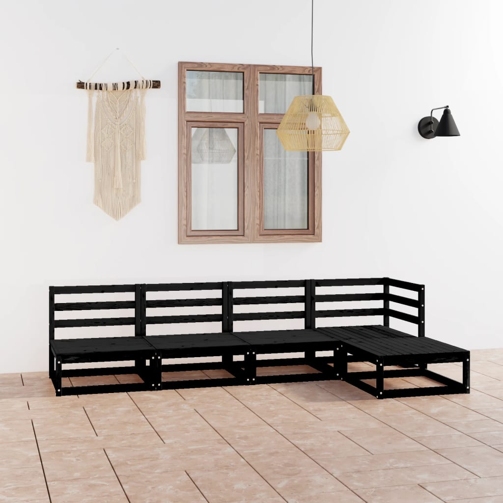 vidaXL 5 Piece Garden Lounge Set Black Solid Wood Pine