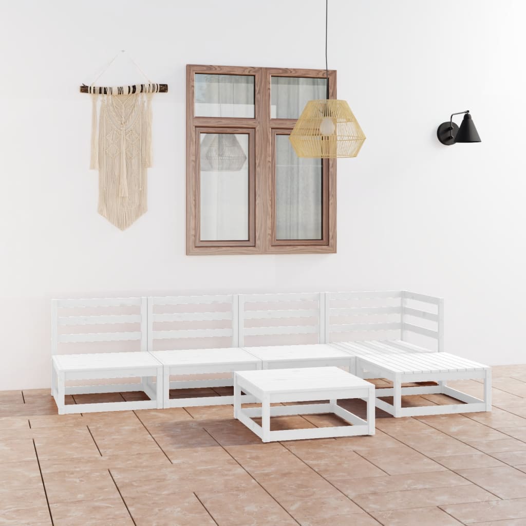 vidaXL 6 Piece Garden Lounge Set White Solid Wood Pine