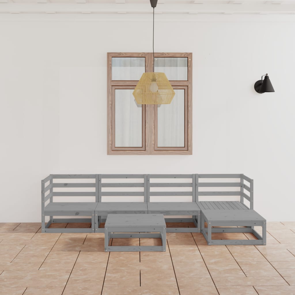 vidaXL 6 Piece Garden Lounge Set Grey Solid Wood Pine