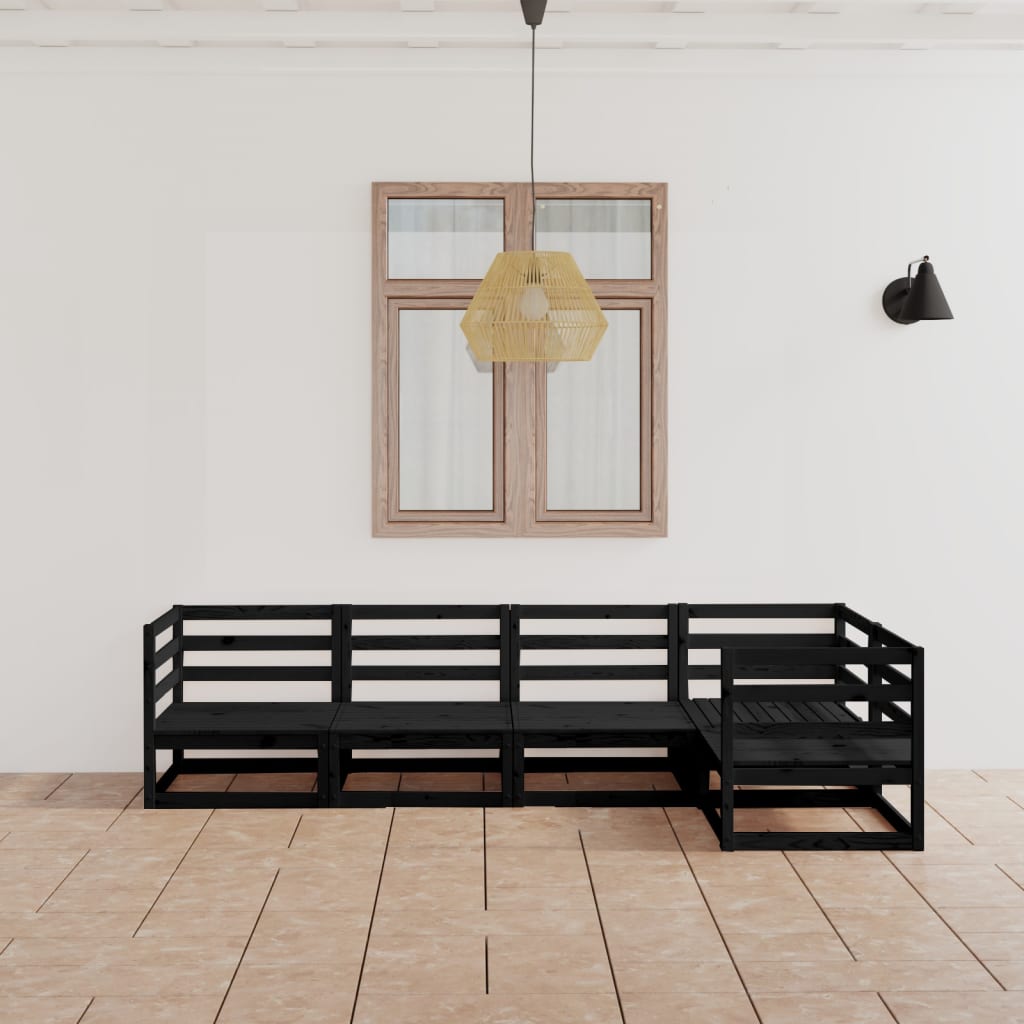 vidaXL 5 Piece Garden Lounge Set Black Solid Pinewood