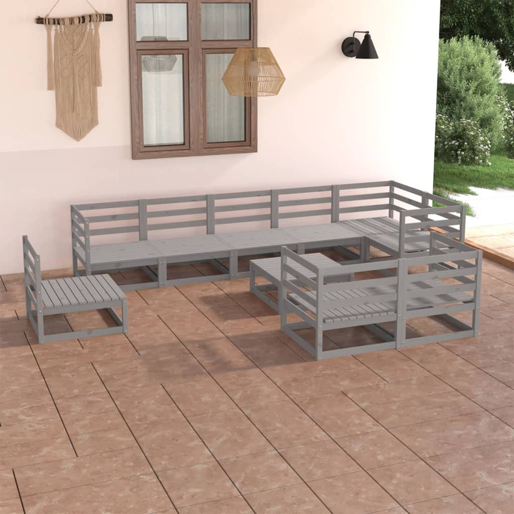 vidaXL 10 Piece Garden Lounge Set Grey Solid Pinewood