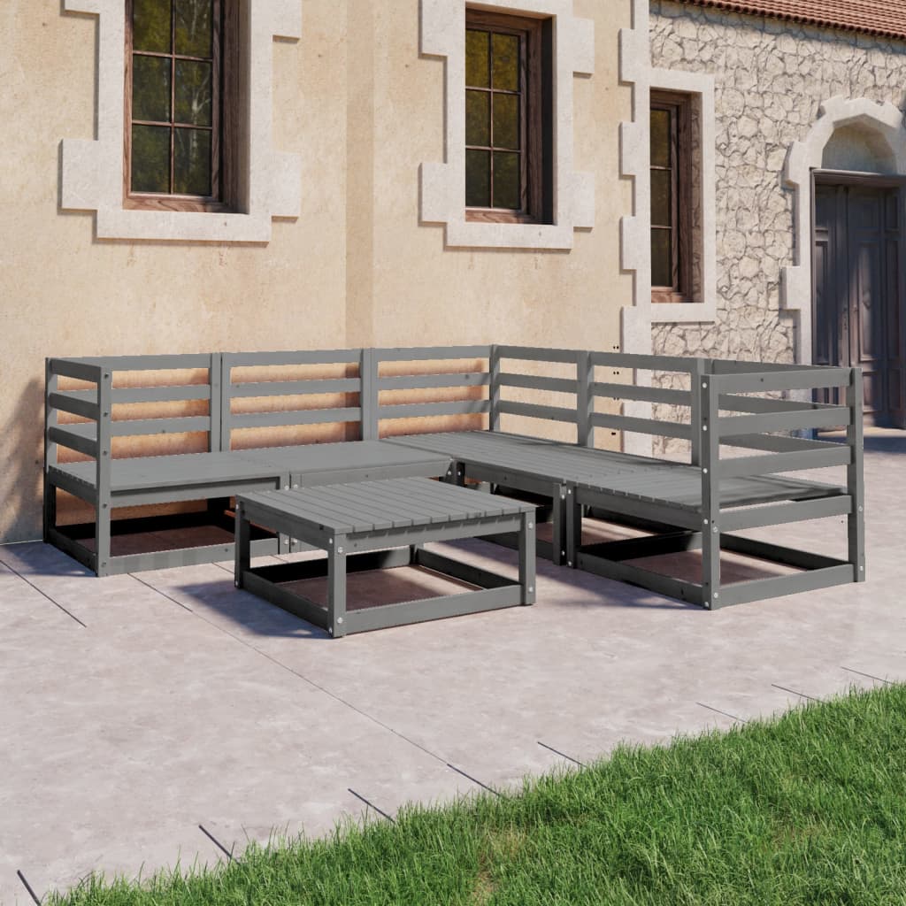 vidaXL 6 Piece Garden Lounge Set Grey Solid Wood Pine