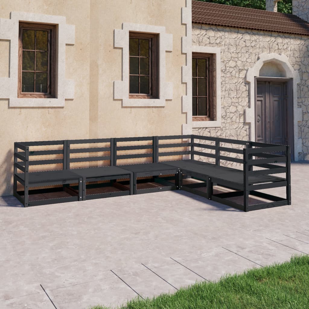 vidaXL 6 Piece Garden Lounge Set Black Solid Pinewood