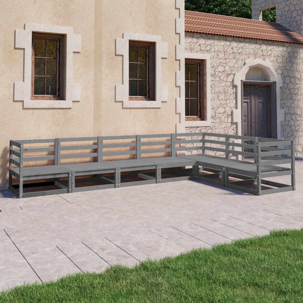 vidaXL 7 Piece Garden Lounge Set Grey Solid Pinewood