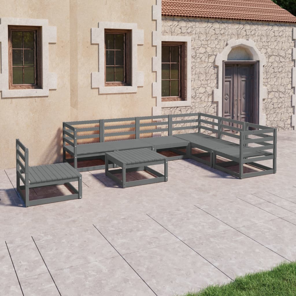 vidaXL 8 Piece Garden Lounge Set Grey Solid Pinewood