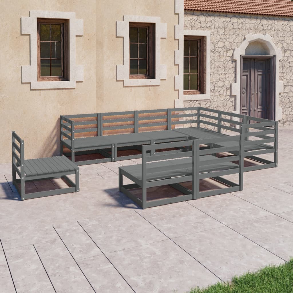 vidaXL 9 Piece Garden Lounge Set Grey Solid Pinewood