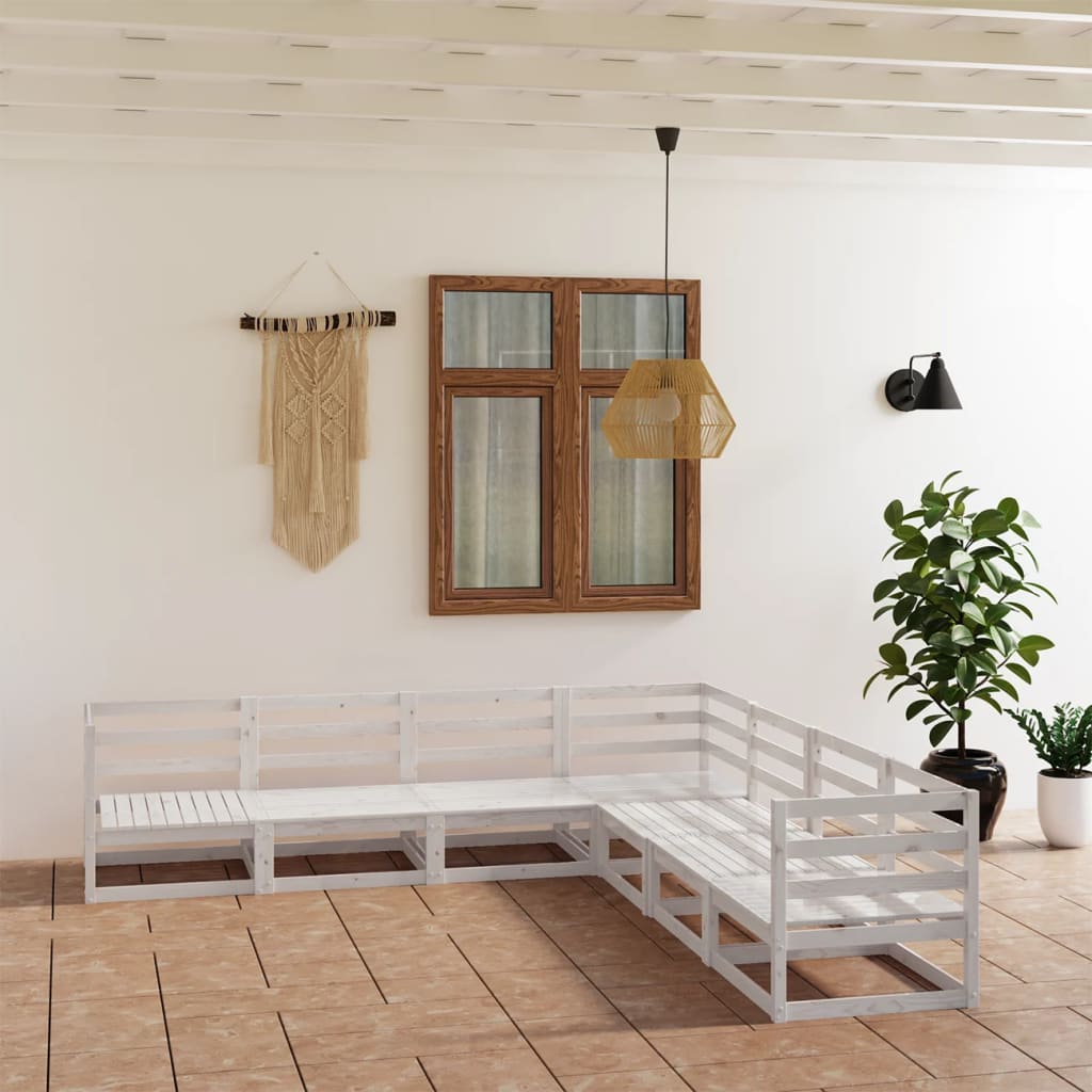 vidaXL 7 Piece Garden Lounge Set White Solid Pinewood