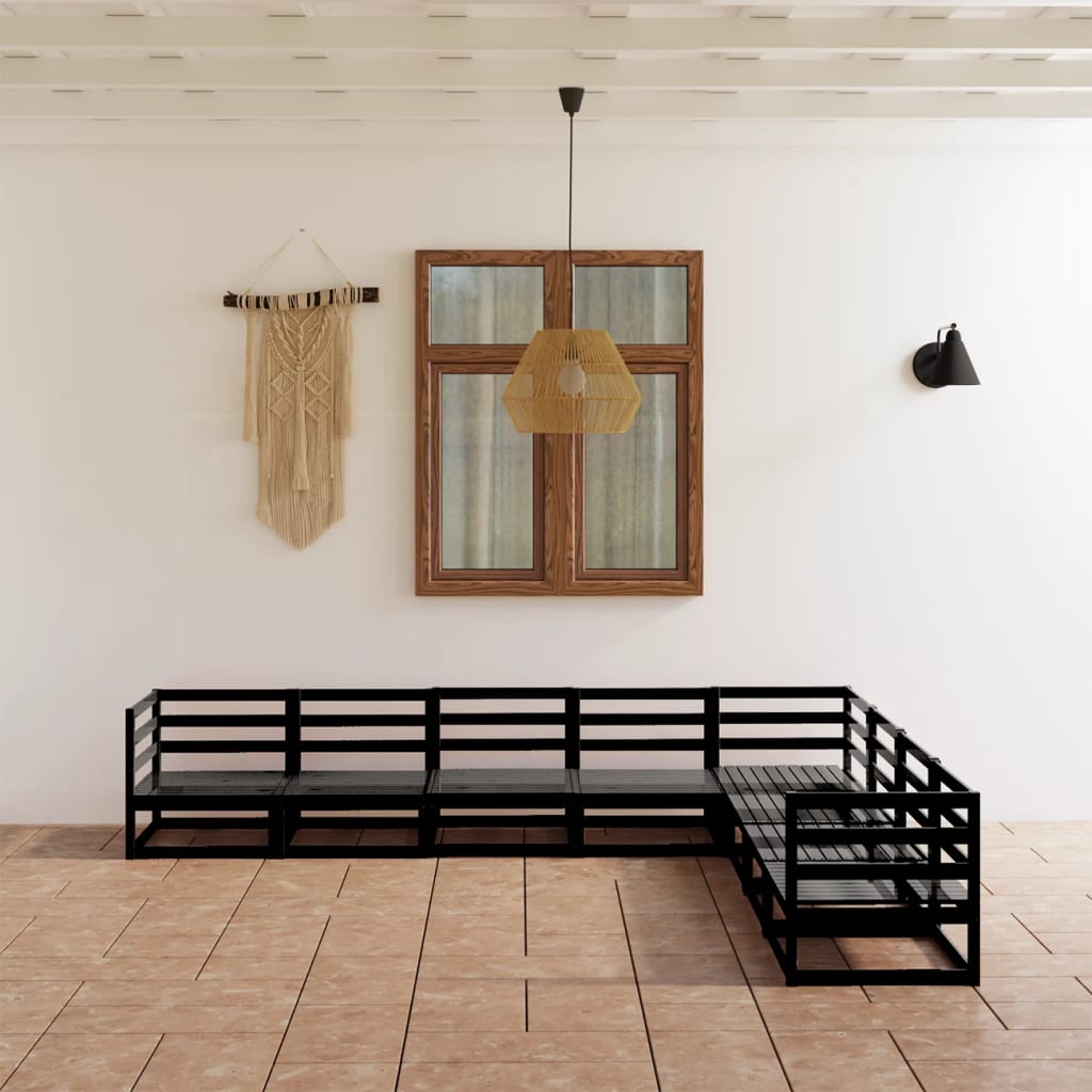 vidaXL 8 Piece Garden Lounge Set Black Solid Pinewood