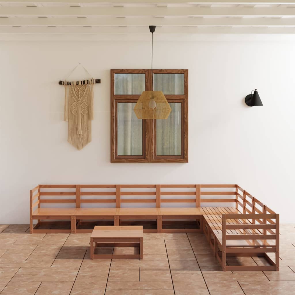 vidaXL 9 Piece Garden Lounge Set Honey Brown Solid Pinewood