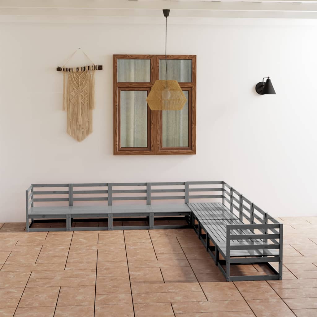 vidaXL 9 Piece Garden Lounge Set Grey Solid Pinewood