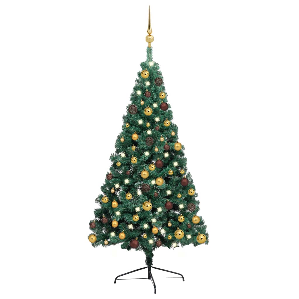 vidaXL Artificial Half Pre-lit Christmas Tree with Ball Set Green 240 cm