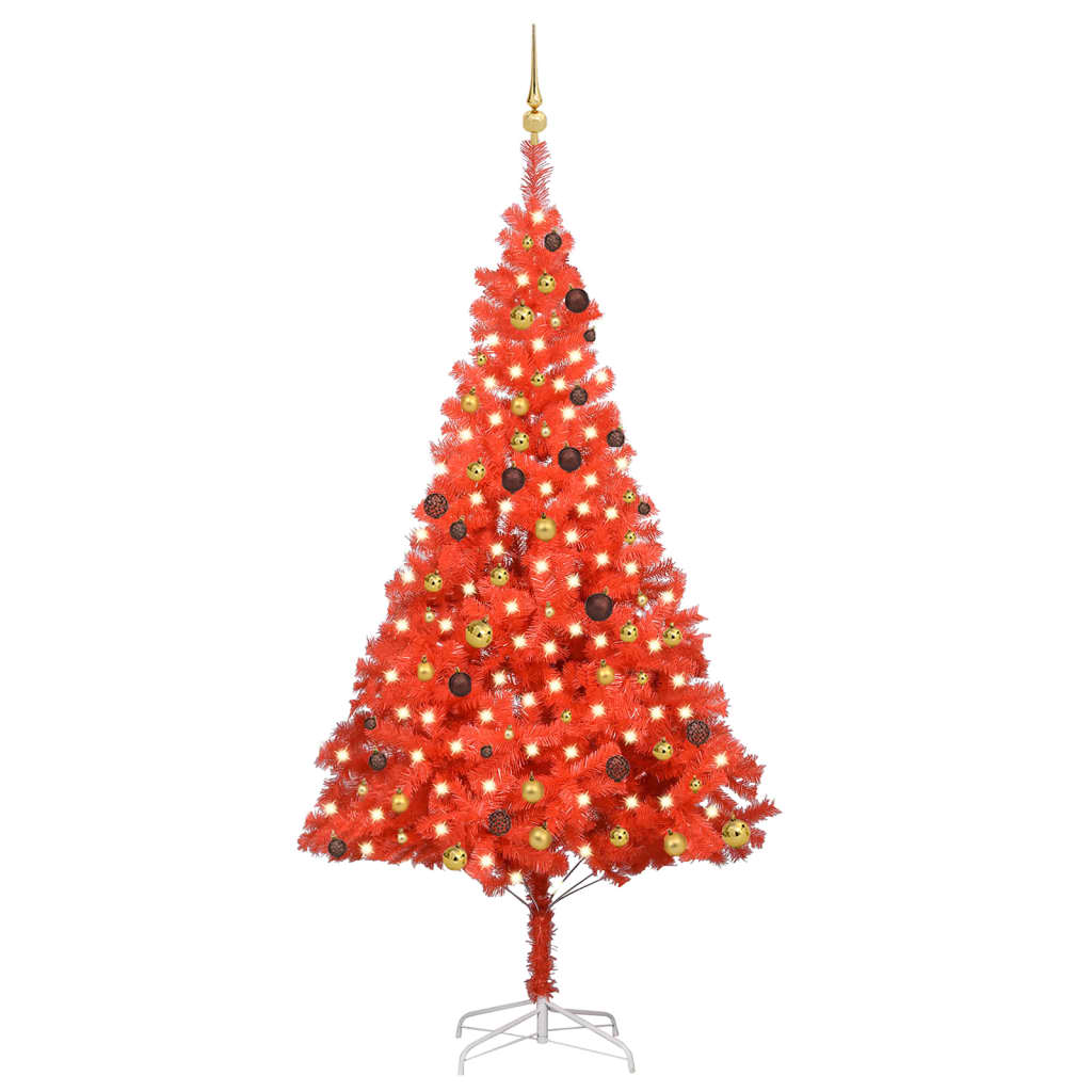 vidaXL Artificial Pre-lit Christmas Tree with Ball Set Red 240 cm PVC