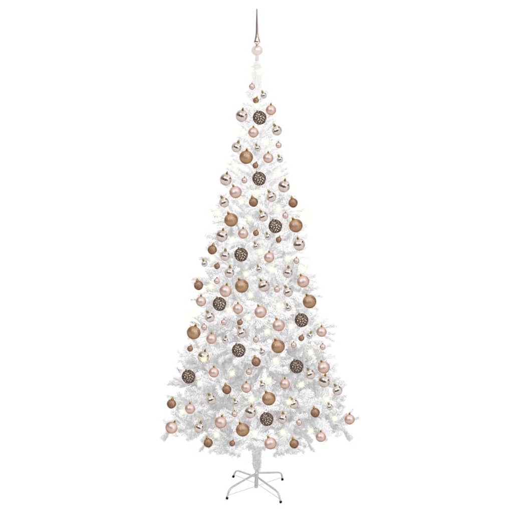 vidaXL Artificial Pre-lit Christmas Tree with Ball Set L 240 cm White