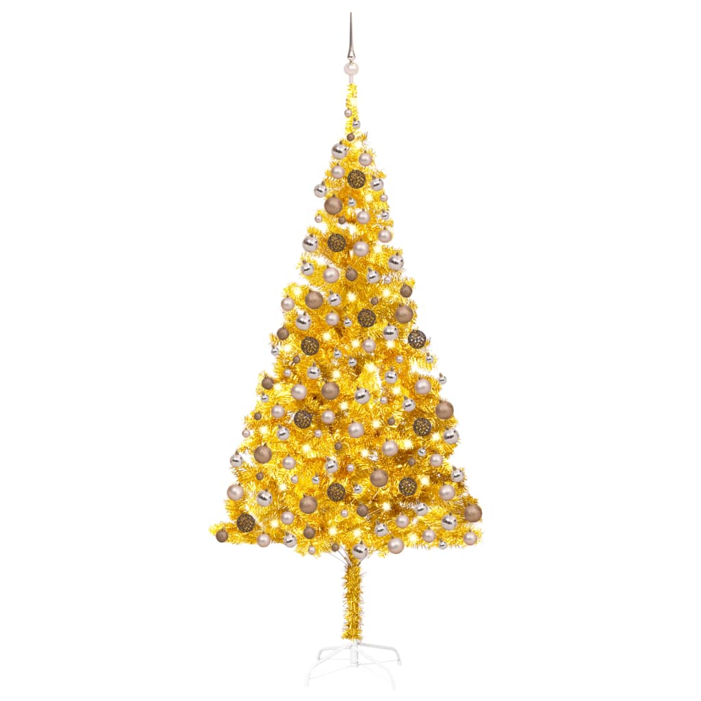 vidaXL Artificial Pre-lit Christmas Tree with Ball Set Gold 210 cm PET