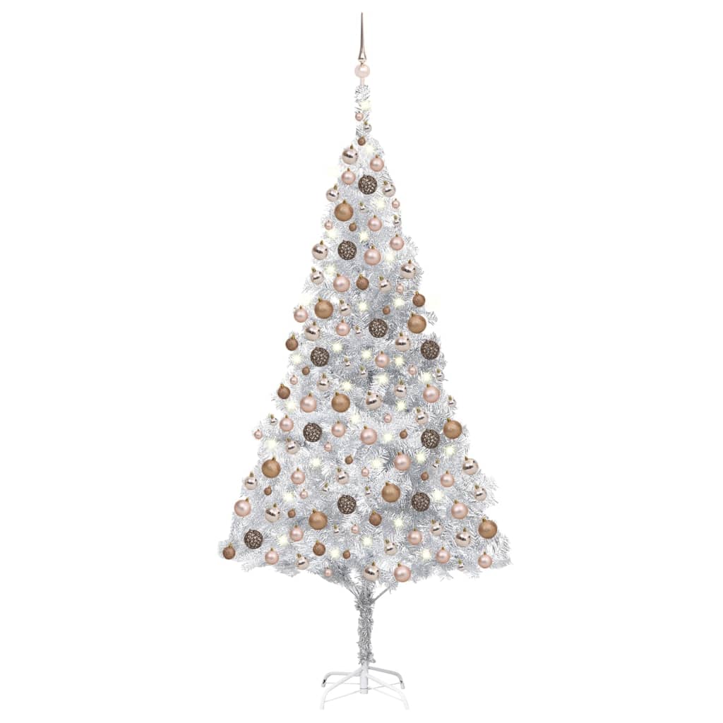vidaXL Artificial Pre-lit Christmas Tree with Ball Set Silver 240 cm PET
