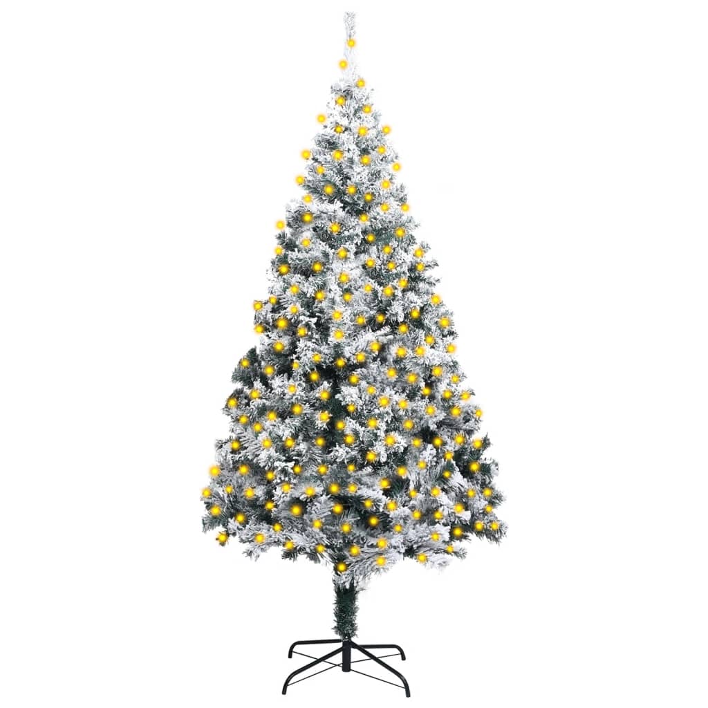 vidaXL Artificial Pre-lit Christmas Tree with Flocked Snow Green 300cm PVC