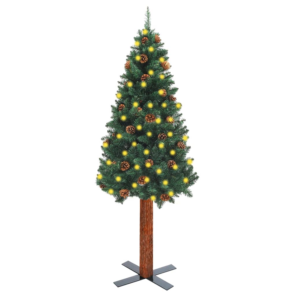 vidaXL Slim Pre-lit Christmas Tree with Real Wood&Cones Green 180 cm
